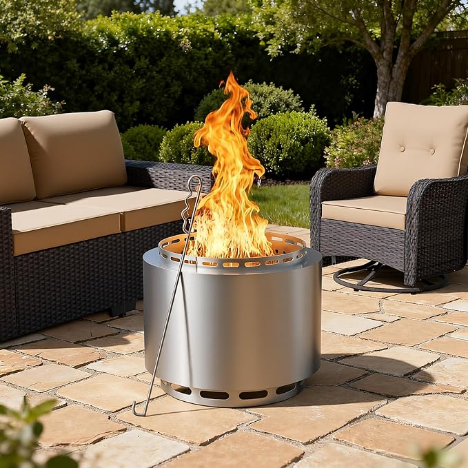 19 Inch Smokeless Fire Pit, Portable Outdoor Stainless Steel Fire Pit for Patio Backyard Garden Camping, Smokeless Technology by RTDTD