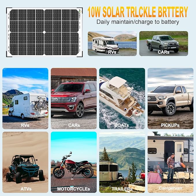 SOLPERK 30W Solar Battery Charger Solar Battery Maintainer + Upgrade 10A MPPT Charge Controller + Adjustable Mount Bracket for Car RV Boat Motorcycle，12V Waterproof Solar Panel Kit Trickle Charging - Image 6