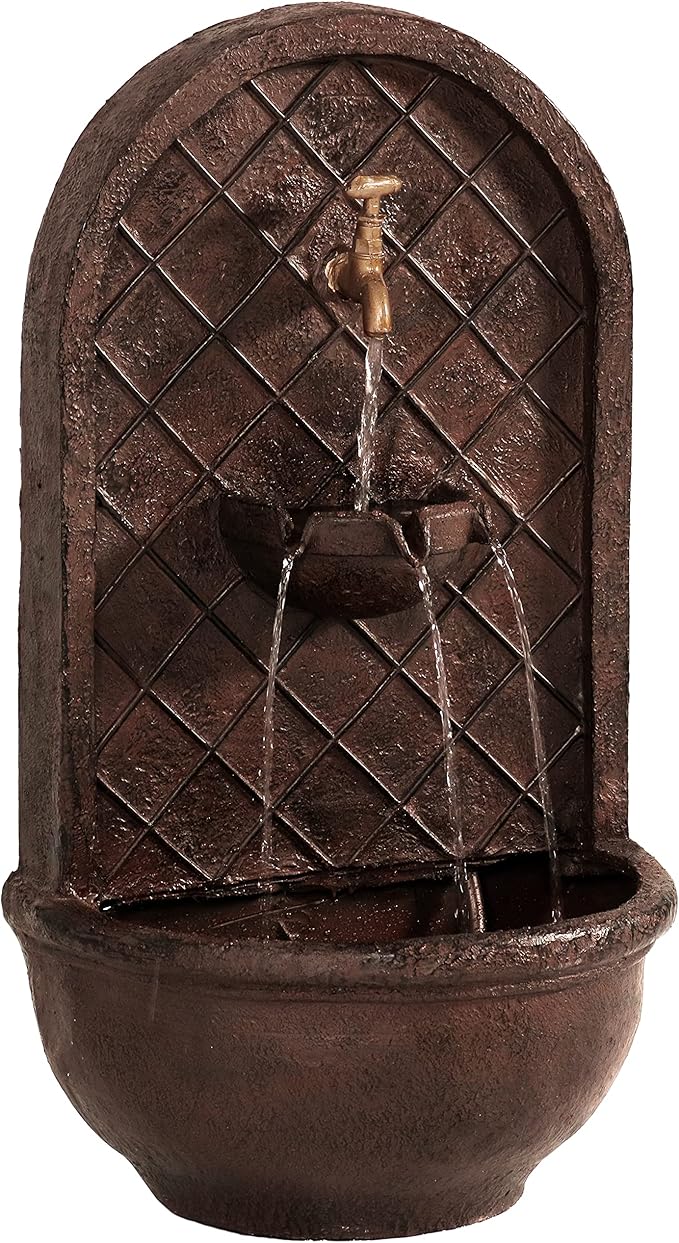 Sunnydaze 26" Outdoor Wall Water Fountain with Pump and Panel - Bronze - Messina - Solar/Battery-Powered