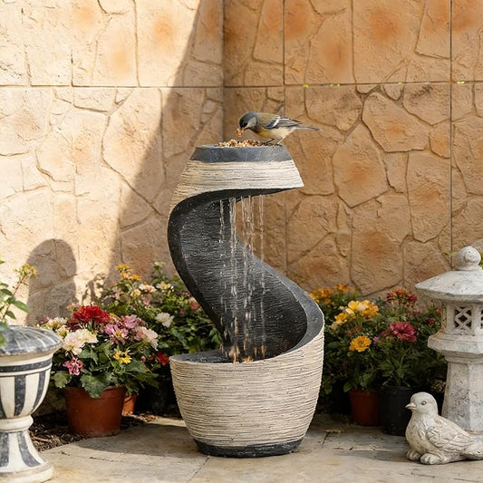 37" H S-Curve Waterfall Fountain, Floor-Standing Outdoor Water Fountain with Light, Modern Garden Water Feature Outdoor Rainfall Indoor Waterfall Feature for Patio Garden Decor