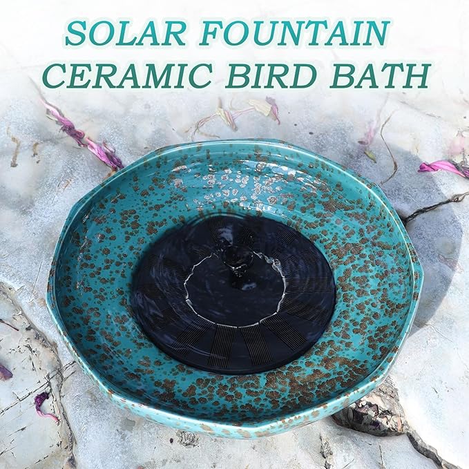 Solar Fountain Ceramic Bird Bath,Bird Bath for Ourside,Outdoor Fountain Bird Bath,Garden and Home Décor