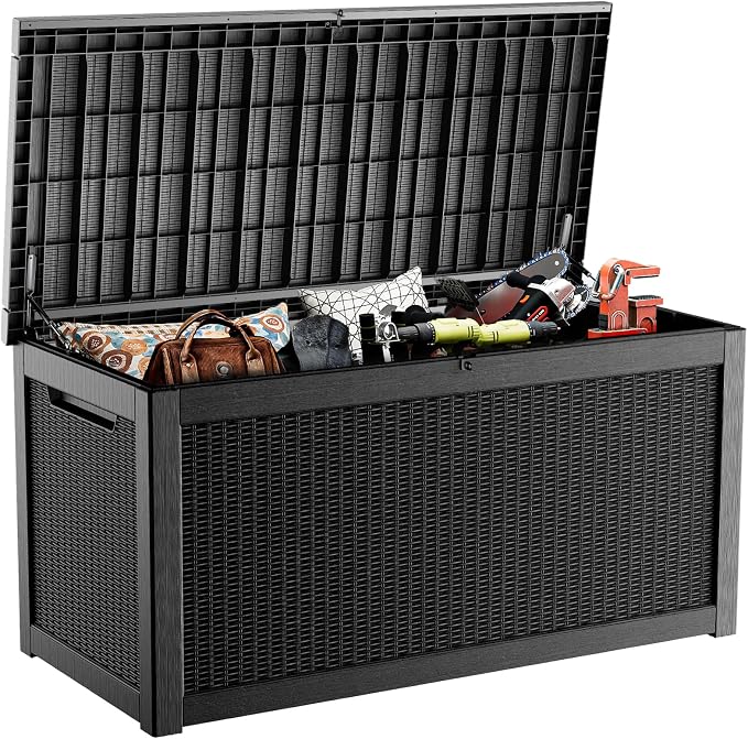 PatioZen 320 Gallon Resin Deck Box, Lockable Weatherproof Outdoor Storage Box for Furniture, Garden Tools and Tools Storage, Waterproof Outside Storage Boxes - Black by OutdoorLivingPerfected