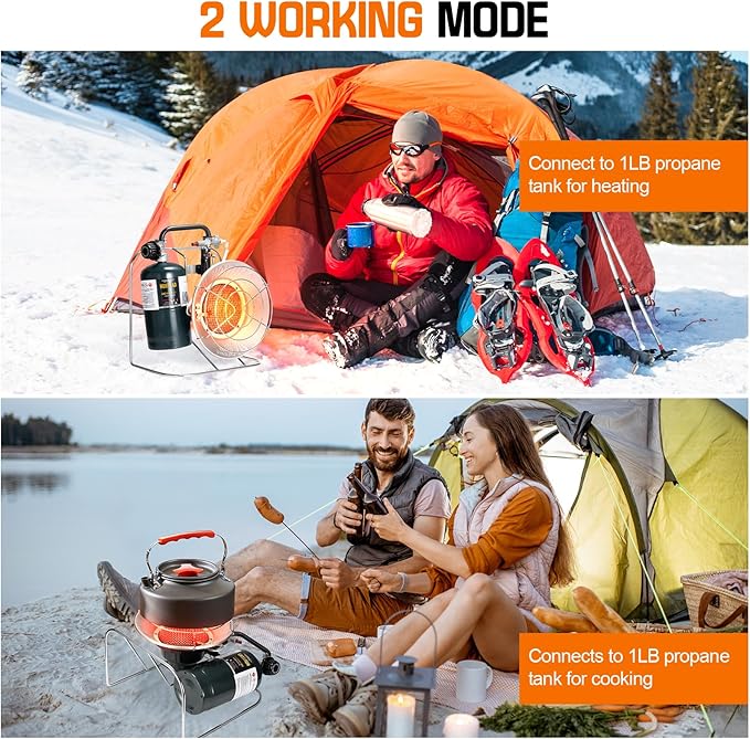 Outdoor Multi-Use Portable Propane Patio Heater/Cooker, 18,000 BTU include USB Lighter, Gas Camping Heater for Tent Hunting, Fishing,RV (Fuel not included)