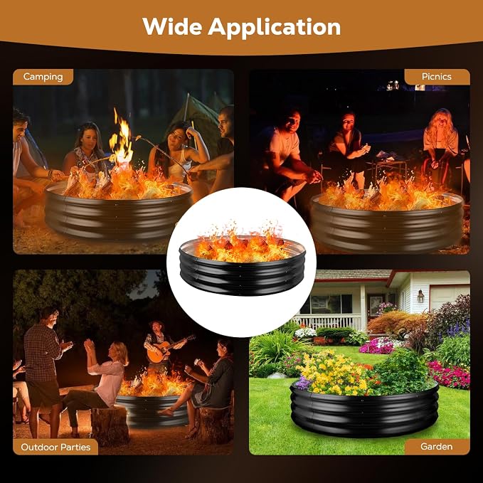 Raynesys 48 Inch Round Galvanized Fire Pit Ring, Round Galvanized Fire Ring, 4 Feet Diameter Round fire Pit, Outdoor fire Pit for Backyard, Camping, Bonfire, Black - Image 7