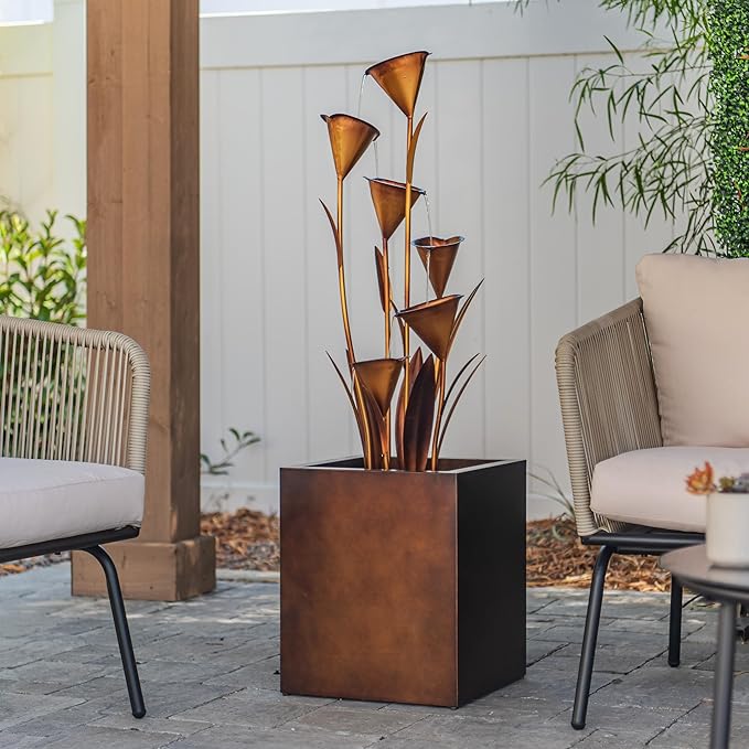 XBrand 46-Inch Sculptural Metal Multi-Tier Flower Water Fountain, Bronze