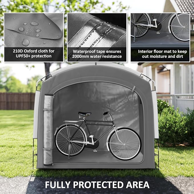 Outsunny Bike Storage Tent, Portable Bicycle Storage Shed, Waterproof Outdoor Bike Cover with 210D Oxford Fabric and Carry Bag for 3-4 Bikes, Lawn Mower, Garden Tools, Dark Gray - Image 4