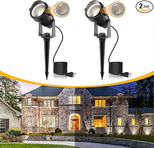 L LOHAS LED 5W Dusk to Dawn Outdoor Lighting, Auto On/Off 6000K Landscape Outdoor Spotlight, IP66 Waterproof Plug in Spot Lights for Yard, Garden, House, Pathway, Plant, UL Listed (2 Pack)