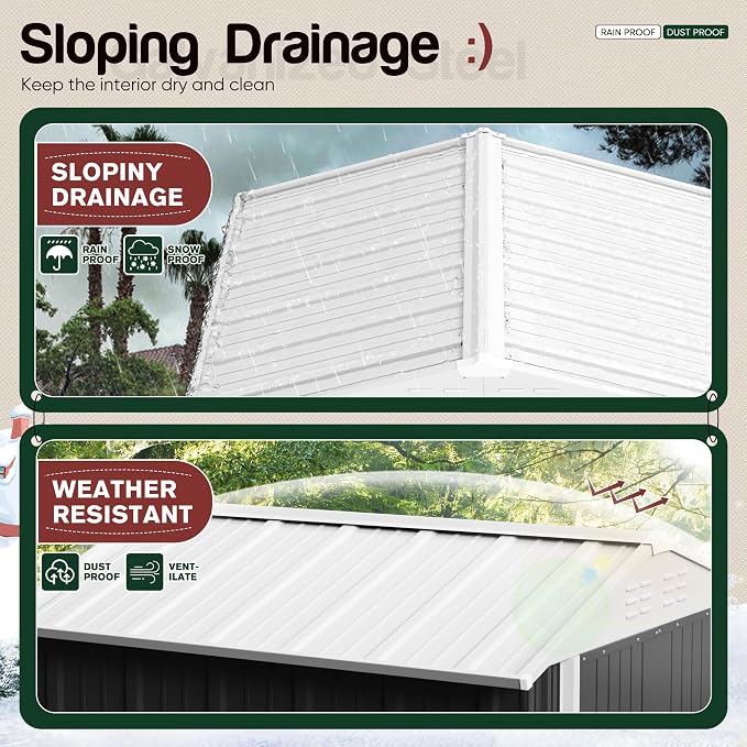 GUNJI 8 x 6 FT Shed Outdoor Storage Shed Metal Garden Shed with Lockable Door Outside Waterproof Tool Shed for Backyard, Patio, Lawn (Gray) - Image 5