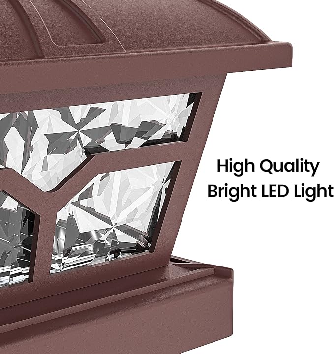 SIEDiNLAR Solar Post Cap Lights Outdoor 2 Color Modes 8 LEDs for 4x4 5x5 6x6 Wooden Vinyl Posts Fence Deck Patio Decoration Warm White & Cool White Lighting Brown (10 Pack) - Image 5