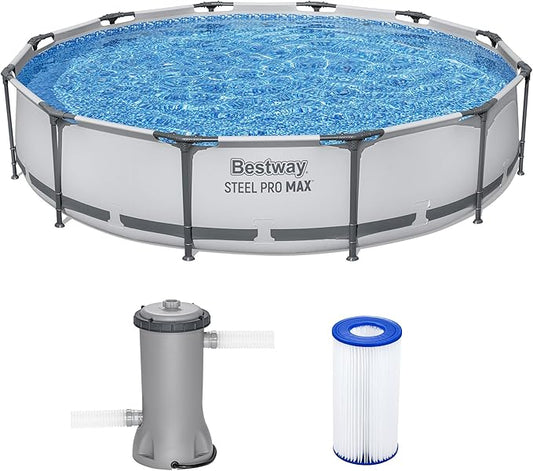 Bestway Steel Pro MAX 12' x 30" Above Ground Pool, Round Metal Frame Outdoor Swimming Pool Set with Filter Pump & Type III A/C Cartridge, Gray by Bestway