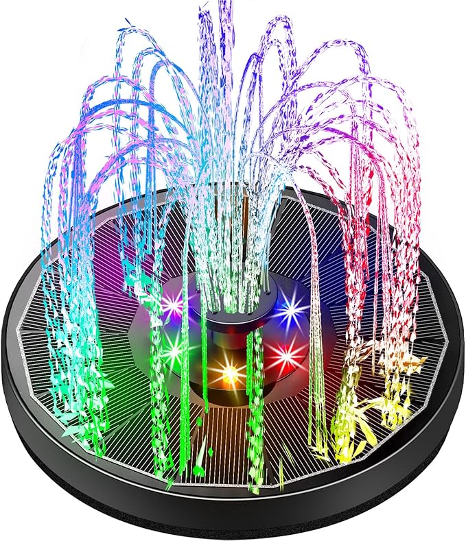 Yzert Solar Fountain Glass Panel with 2200 mah Battery, 3.5W Floating Solar Water Fountain with 4 Fixed Rods, Solar Pump for Bird Bath, Garden, Pond, Pool, Outdoor (Black Panel Colorful Lights)