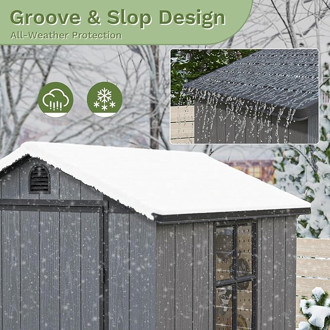 Patiowell 4' x 4' Outdoor Storage Shed with Floor, Plastic Shed Outside Resin Tool Shed with Window and Lockable Door for Backyard Garden Patio Lawn, Dark Grey (Fit-it Shed) - Image 3