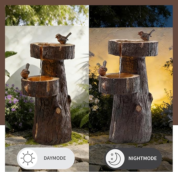 22" Outdoor Water Fountain with Led Lights, 2-Tiered Bird Bath Water Fountain, Outdoor Garden Waterfall Decor for Garden, Patio, Courtyard