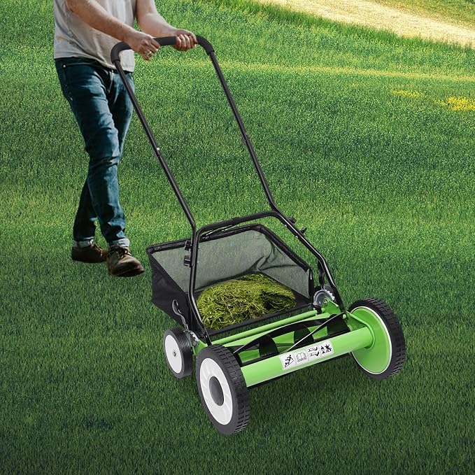 16Inch Manual Reel Lawn Mower with 5-Blades, 9-Gear Adjustable Mowing Height Quiet Operation Steel Blades Lawn Mower for Park Greening, Yards, Factory Greening - Image 2