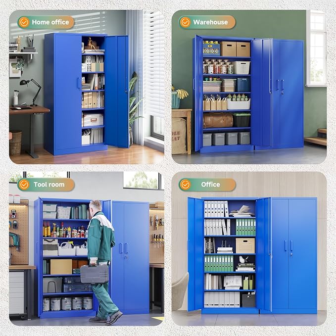 Letaya Metal Garage Storage Cabinets with Lock Door and Adjustable Shelves, Steel Tool Cabinets for Home,Office,Warehouse Organisieren (Blue) - Image 8