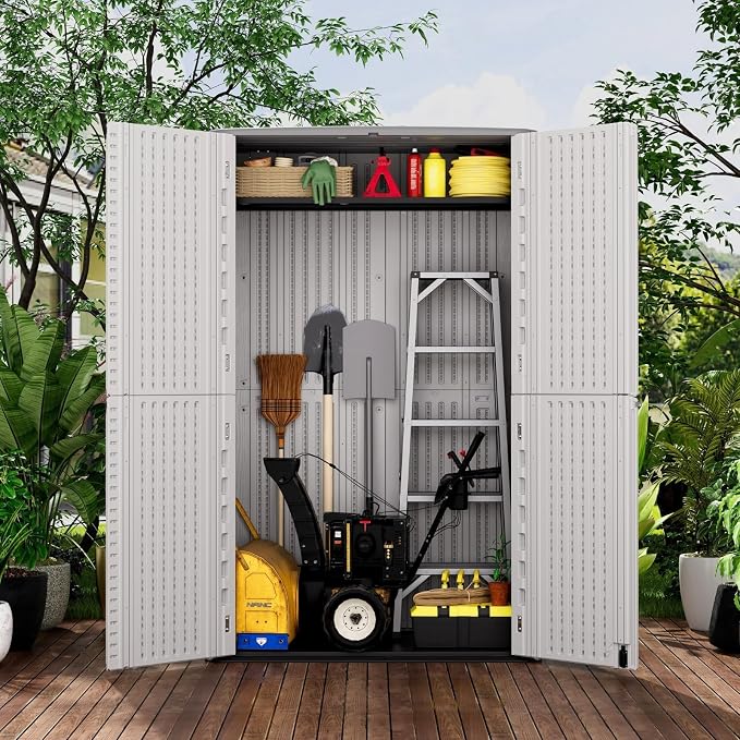ZZM Large 67 Cu.ft Waterproof Storage Shed, Outdoor Storage Cabinet，Durable Resin Sheds for Patio Furniture, Garden Tools, Pool Accessories, Mower Storage (White) - Image 2