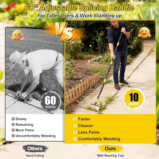 Garden Flat Shovel,60” Ice Scraper,Snow Shovel for Driveway, Stainless Steel Multifunctional Cleaning Shovels Chopper Floor Scraper for Outdoor Walkway Car Snow Ice Weeds Moss Removal - Image 6
