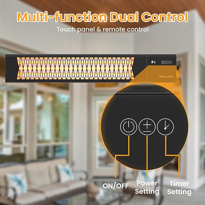 2s Wall-Mounted Patio Heater 5 Modes, Indoor/Outdoor Heaters for Patio, 1500W Infrared Electric Garage Heaters with Remote, Space Heater for Garden,Backyard IP55 Resistant, 24H Timer, Black