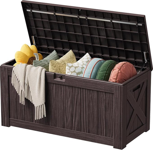Devoko 125 Gallon Outdoor Storage Box, Waterproof Resin Deck Box for Patio Furniture, Lockable Container for Garden Cushions & Pool Supplies (Brown, 125 Gallon) by DEVOKO