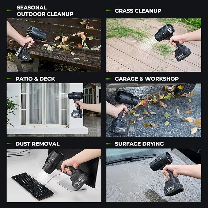 NovorikX 20V Cordless Mini Turbo Leaf Blower, 30000RPM Handheld Snow Blower with 2 X 3.0Ah Batteries & Charger, Ultra-Light, 55m/s for Car/Lawn/Garage Cleaning and Snow Removal - Image 4