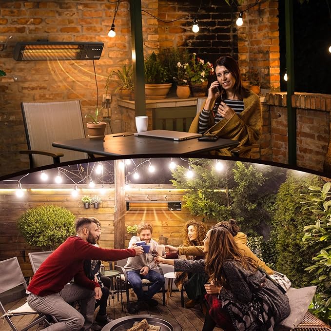 Outdoor Heaters for Patio 1500W, 3s Rapid Heating, IP65 Waterproof, 4 Heat Levels, 24H Timer & Memory Function, Touchscreen Electric Infrared Heater for Backyard, Garage, Deck, Black