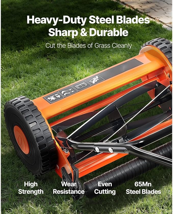 14" Manual Push Reel Lawn Mower 5-Blade Adjustable Height Grass Catcher 2 Wheels - Image 3