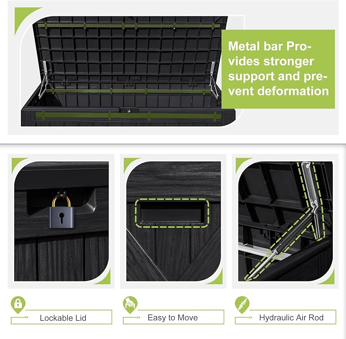 Greesum 120 Gallon Deck Box, Resin Outdoor Storage Container for Patio Furniture, Garden Tools, Pool Accessories, Weatherproof, Lockable, Black - Image 5