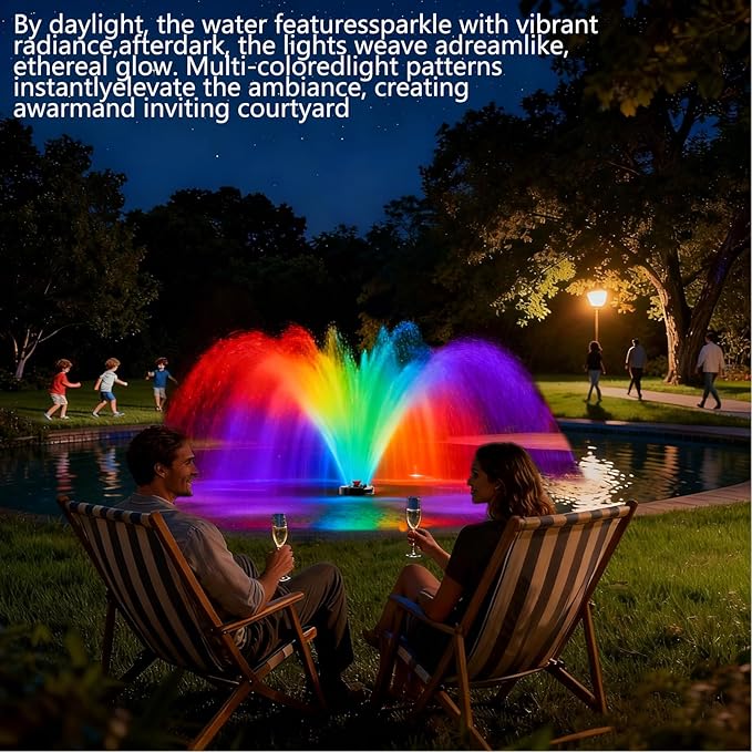 Pond Fountain Aerator,with Dynamic LED RGB Lighting,Adjustable Modes, Digital Timer -Pond fountain1HP 15,000 GPH, 750W 110V, 100FT Cord - for Large Ponds, Lakes & Outdoor Water Features