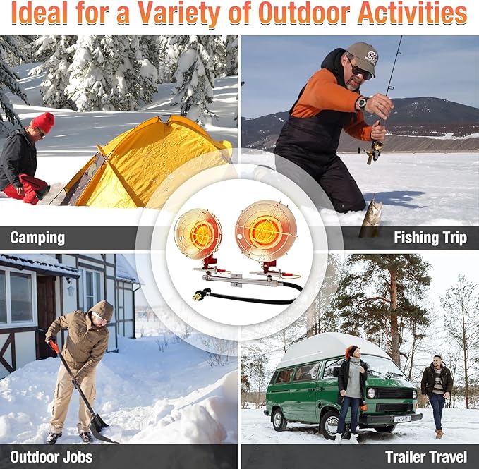 Buyplus Propane Heater - 30000BTU Outdoor Propane Heater with 3 Heating Modes, Safety Shut-off Valve & Tip-over Switch, Double Tank Top Tent Heaters for Outdoor Camping, Party,Red(Fuel not included)
