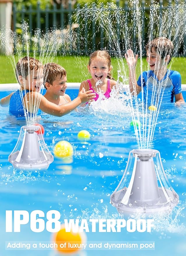 Bubbling Pool Fountain with Lights,Floating Pool Fountains with Anchor,Above Ground Pool Water Fountain Pump,Battery Powered Swimming Pool Floating Fountains for Inground Pool-1PC(White)