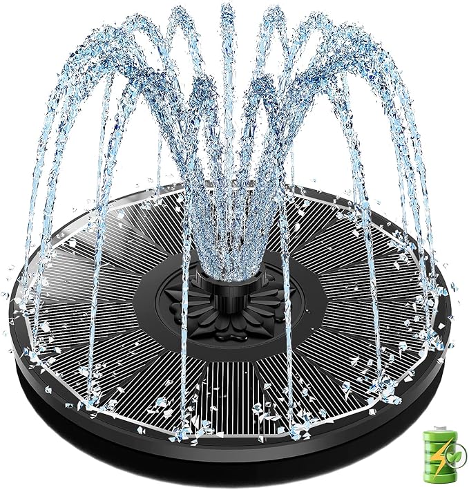 SZMP Solar Fountain for Bird Bath Spraying Water on Cloudy Day, Solar Water Fountain Pump Outdoor Garden 3.5W Black Glass Panel with 2000mAh Battery Replaceable Nozzles