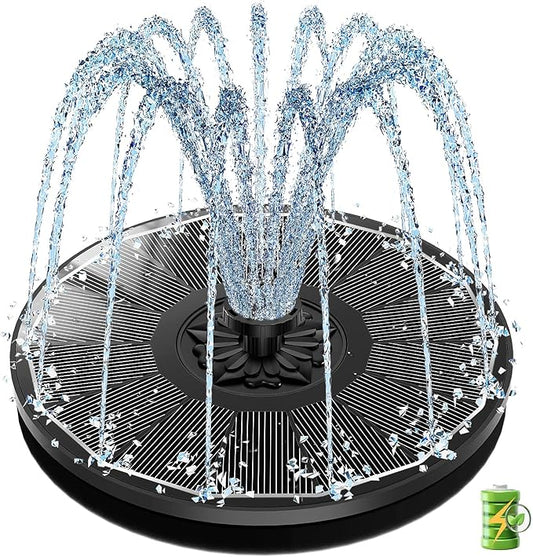 SZMP Solar Fountain for Bird Bath Spraying Water on Cloudy Day, Solar Water Fountain Pump Outdoor Garden 3.5W Black Glass Panel with 2000mAh Battery Replaceable Nozzles
