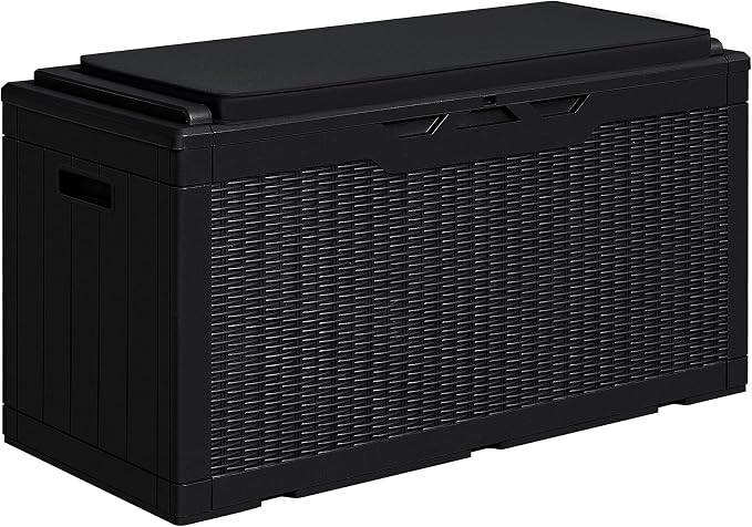 Greesum 100 Gallon Resin Deck Box Large Outdoor Storage with Cushions for Patio Furniture, Garden Tools, Pool Supplies, Weatherproof and UV Resistant, Lockable, Black by BuynowfromGreesum