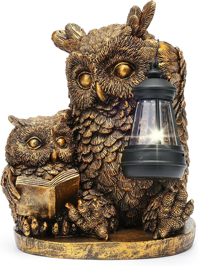 Owl Solar Powered Outdoor Garden Statue, Resin Statue with Solar Light Lantern, Decorative Lawn, Yard Outdoor Owl Decoration. Unique Home Decoration, Gifts for Women Mom,on Mother's Day