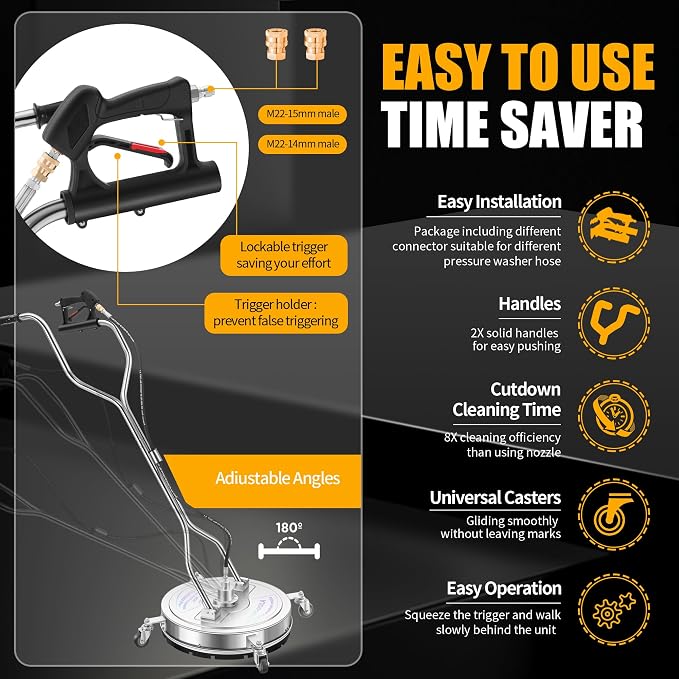 20" Pressure Washer Surface Cleaner with 4 Wheels and Dual Handle, Power Washer Attachment for Cleaning Concrete, Patio, Sidewalk, Deck and Driveways - PWS 20 - Image 3