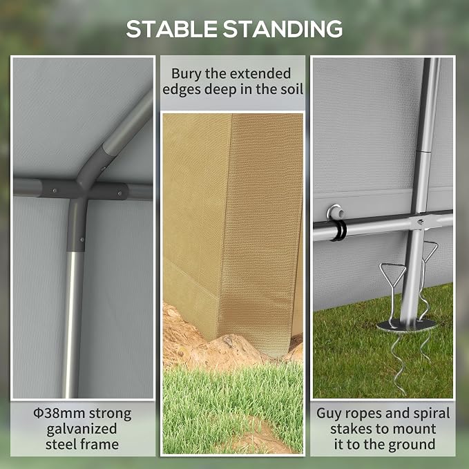 Outsunny 7' x 12' Portable Storage Shed Shelter, Heavy Duty Outdoor Shed, Waterproof Garden Storage Tent with Ventilation Window and Roll-up Zipper Door for Bike, Motorcycle, Garden Tools, Beige - Image 4