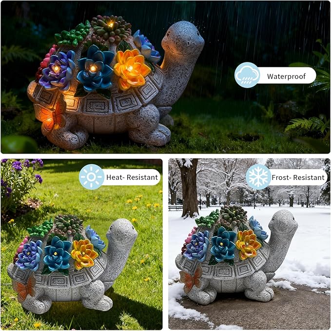 Solar Turtle Garden Statue with 7 LED Lights-Outdoor Decorative Tortoise Figurine Lighting for Patio,Yard,Lawn-Waterproof Animal Statue,Unique Home Garden Decor Unique Housewarming Gifts