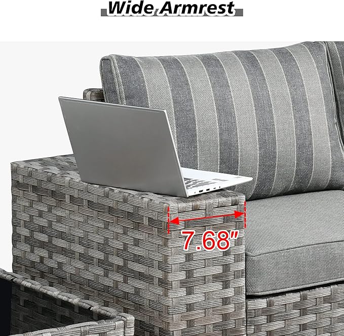 HOOOWOOO 9 Piece Modular Patio Outdoor Sectional Furniture Set with Gas Propane Fire Pit Table,Wicker Conversation Sofa Set with Swivel Chairs,Outside Couch Set(Grey Stripes)