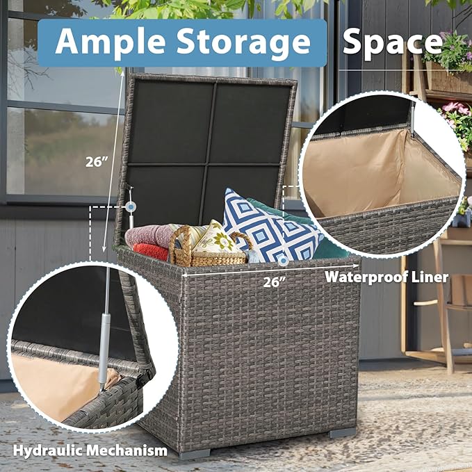 JOIVI 9 Pieces Outdoor Patio Furniture Set with 45” Fire Pit Table, Rattan Patio Conversation Set with 50000 BTU Gas Fire Pit, Wicker Outdoor Sectional Sofa Set with Storage Box and Coffee Table, Gray