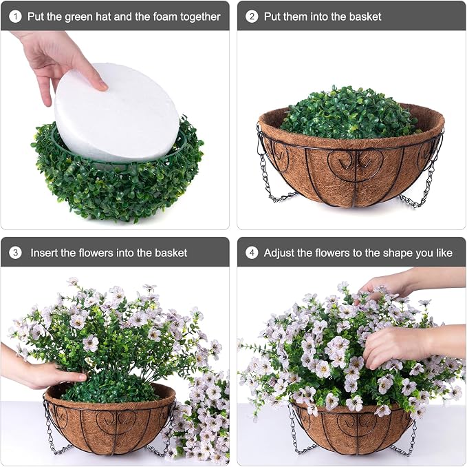 HyeFlora Artificial Fake Hanging White Plants Flowers Basket for Outdoor Fall Winter, Faux Silk Daisy in Planter Realistic UV Resistant for Christmas Outside Porch Home Patio Balcony Yard Decoration - Image 4