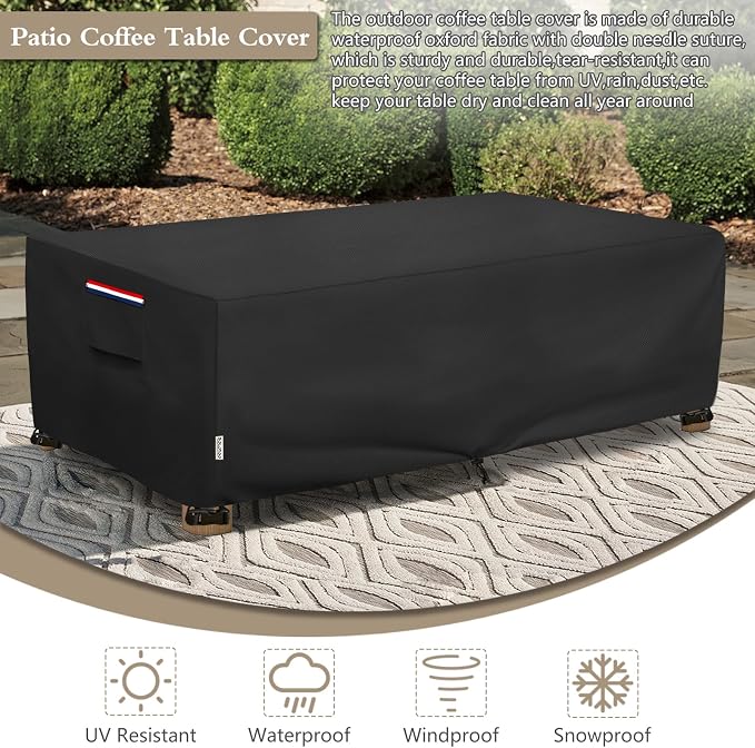 Outdoor Coffee Table Cover Waterproof, Heavy Duty Patio Rectangular Side Table Covers, 42W x 26D x 16H Inches Outdoor Tables Cover (Black) - Image 5