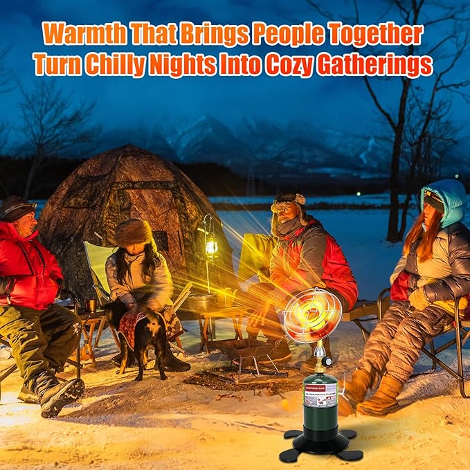 Portable Propane Heater for Camping, Outdoor Small Space Patio Heater with Control Valve, Radiant Cordless Tent Heaters with Foldable Gas Tank Holder for Hiking Ice Fishing Hunting Backyard