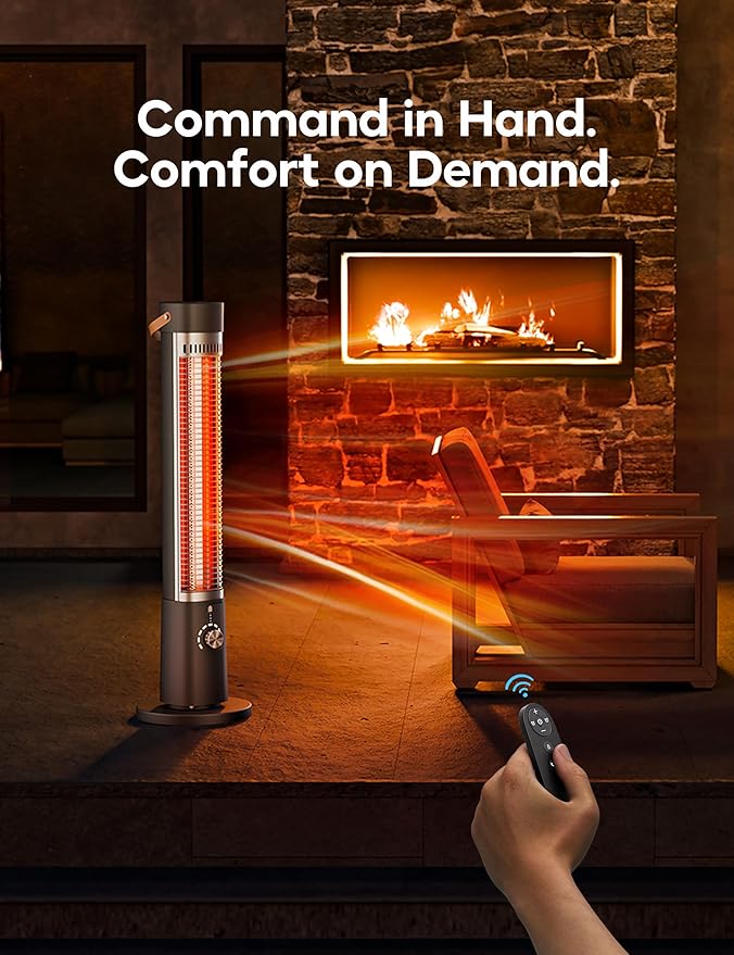 Patio Heater for Outdoor Use, Infrared Electric Outdoor Heater, 1500W Instant Heating, 60-Degree Oscillation, 9 Heat Levels, 9H Timer, Remote, for Garage, Backyard, Indoor, 32.2”, Jet