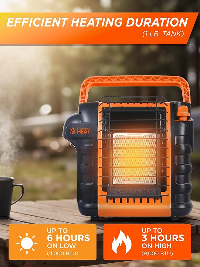 9000 BTU Portable Propane Heater for Outdoor Use, Patio Heater for Up To 300 Sq. Ft., 2 Heat Settings, Swivel Regulator Connects to 1 lb. Propane Tank, CHP9000O, Orange