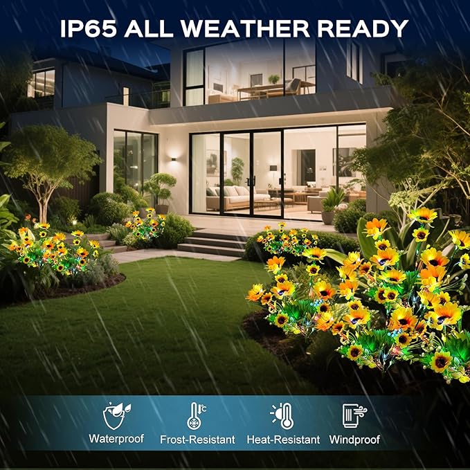 2 Pack Solar Garden Lights Outdoor, Colorful LED Waterproof Solar Powered Sunflowers Landscape Lights for Outside Yard, Patio, Pathway Decorative, D??cor, Gifts, Two Lighting Modes