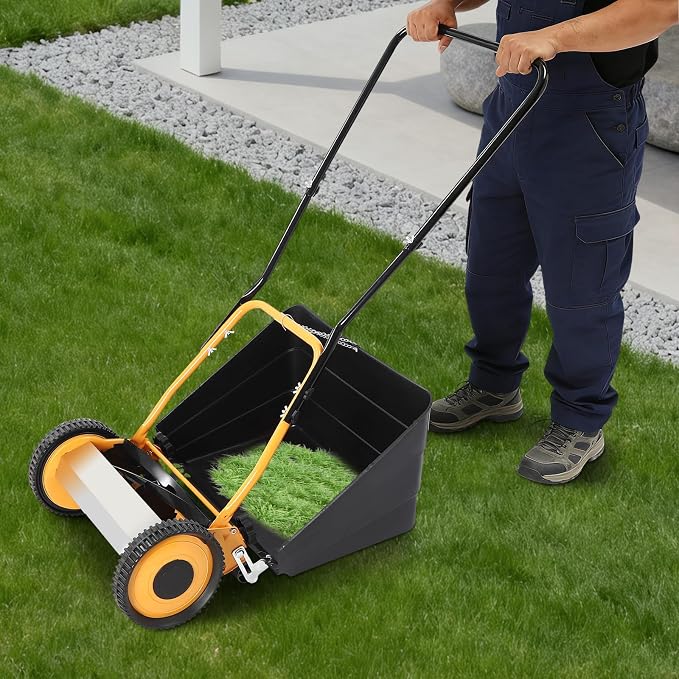 14 Inch Push Reel Lawn Mower Manual, 4-Blade Hand Push Cylinder Mower with Grass Catcher, 0.47-1.65 Inch 5-Height Adjustable, Eco-Friendly Push Mower for Small Yard Garden Villa, Orange - Image 3