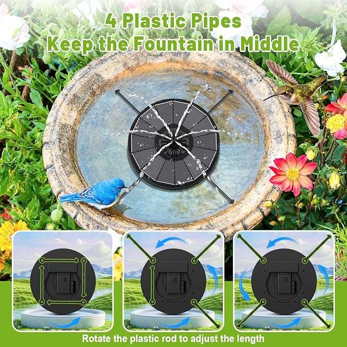 Solar Fountain with 3 Spray Height, Works in Shade, 3.5W Glass Solar Bird Bath Fountains with 2000mAh Battery and 4 Rotating Rods, 7 Nozzles, Outdoor Water Fountain Pump for Garden, Pool, Pond