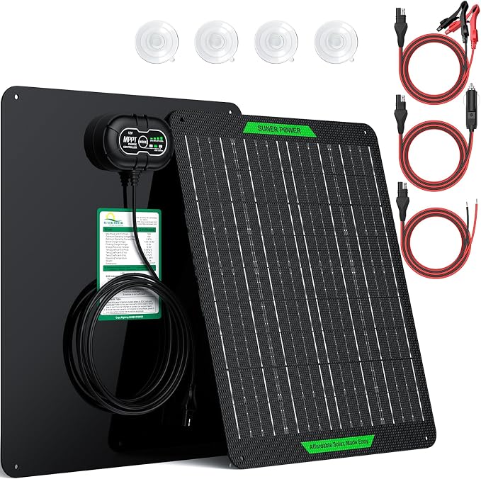SUNER POWER Waterproof 20W 12V Solar Battery Charger & Maintainer PRO, Built-in UltraSmart MPPT Charge Controller, 12 Volt Solar Panel Trickle Charging Kits for Car Automotive Boat Marine RV Trailer by SUNERPOWER