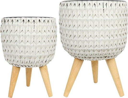 Alpine Corporation Indoor/Outdoor Poly Rattan Planters with Removable Inserts, Aesthetic Lawn and Garden Decor, White - Set of 3 Sizes