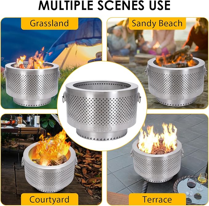 20Inch Large Firepit - Fire Pits for Outside with Portable Carrying Storage, Outdoor Fireplace for Camping Picnic Backyard Beach,Stainless, L - Image 5